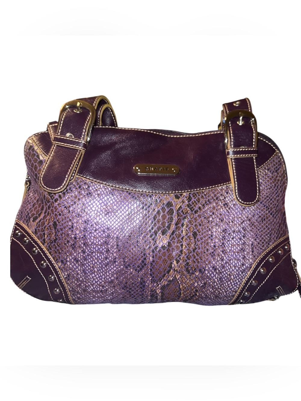 Sharif Purple Snake-Texture Shoulder Bag with Gold Accents